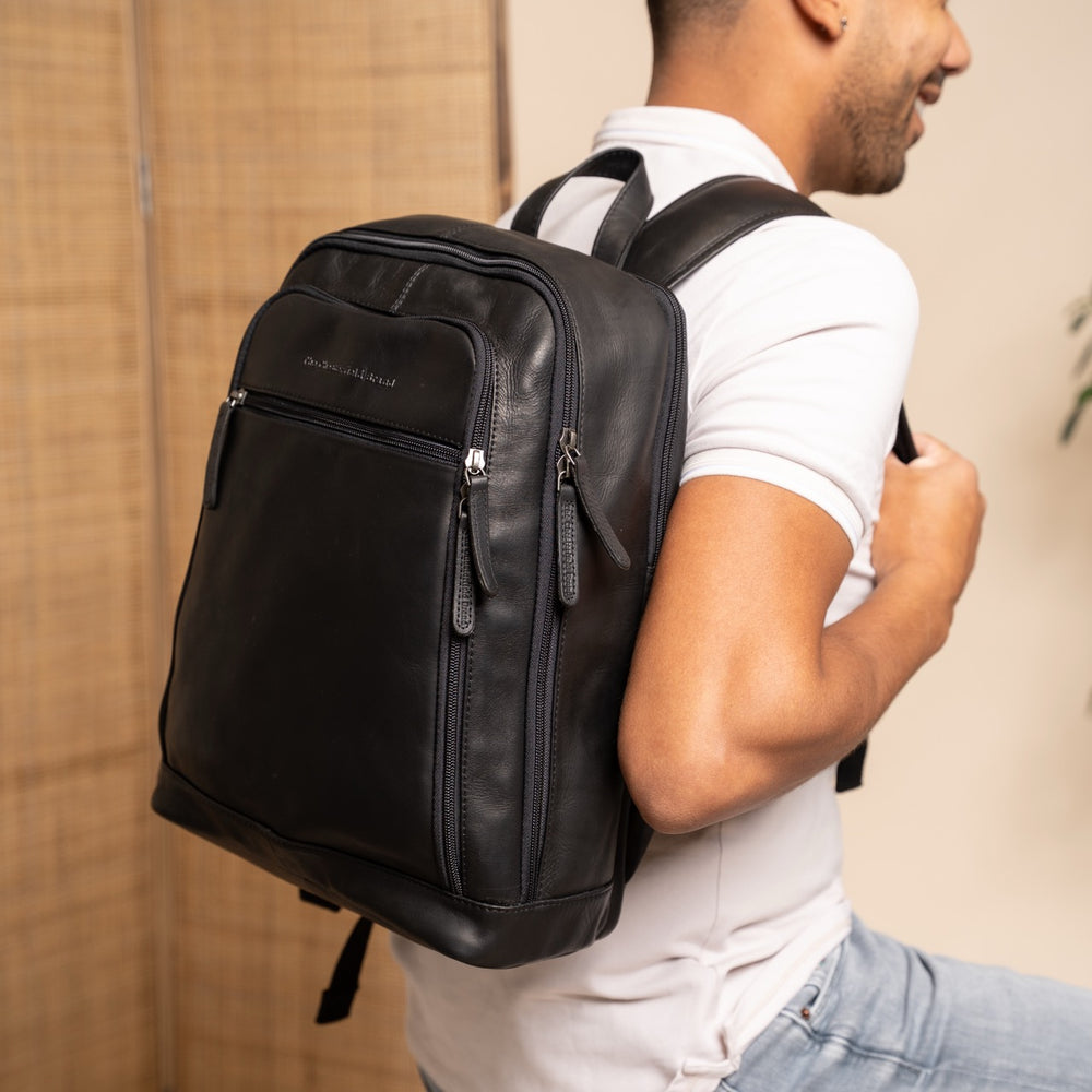 Leder Laptop Rucksack Schwarz Detroit