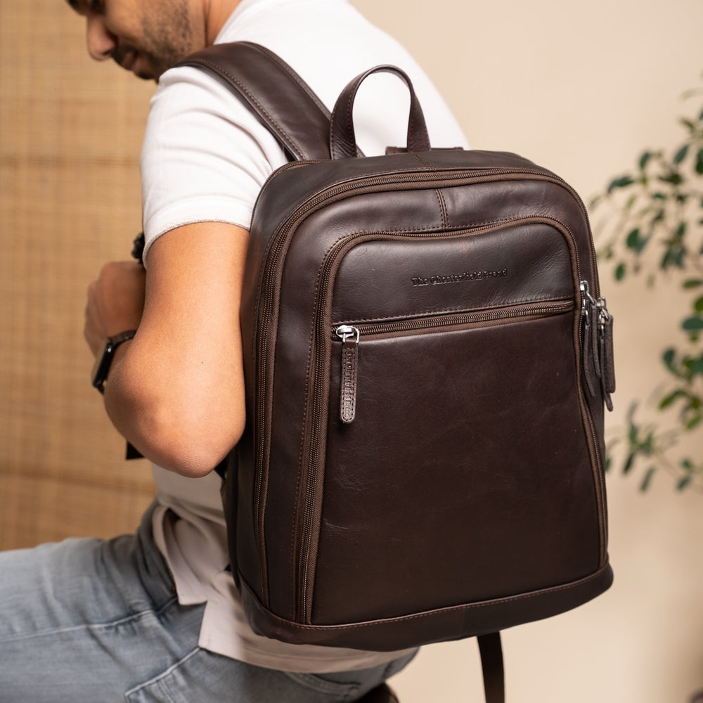 Leather Laptop Backpack Brown Detroit