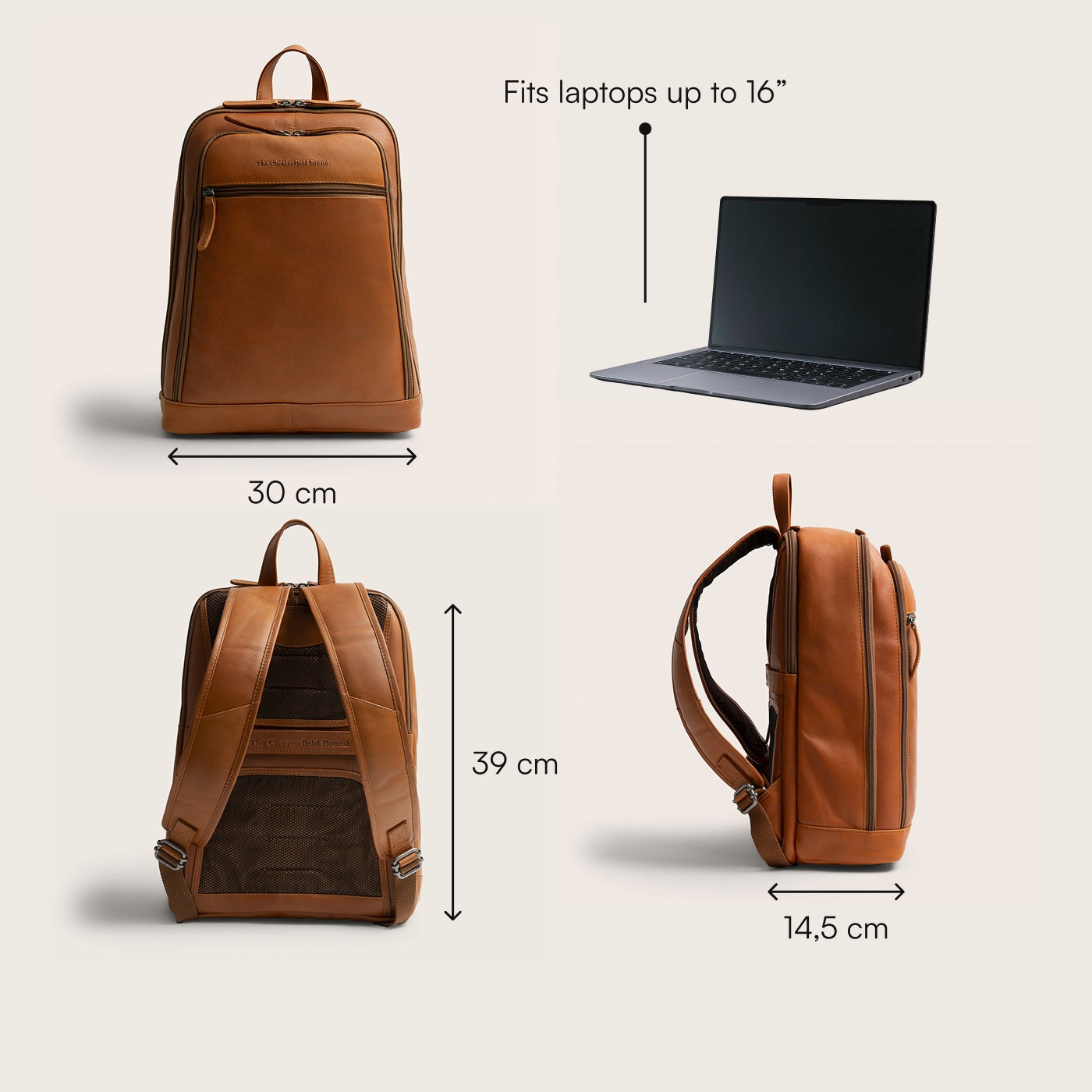 Sac à Dos Ordinateur en Cuir Cognac Detroit