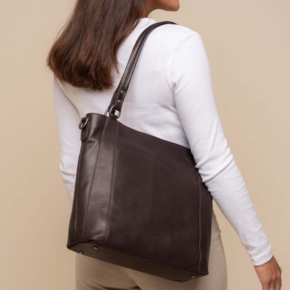 Sac Porté Épaule en Cuir Marron Elira