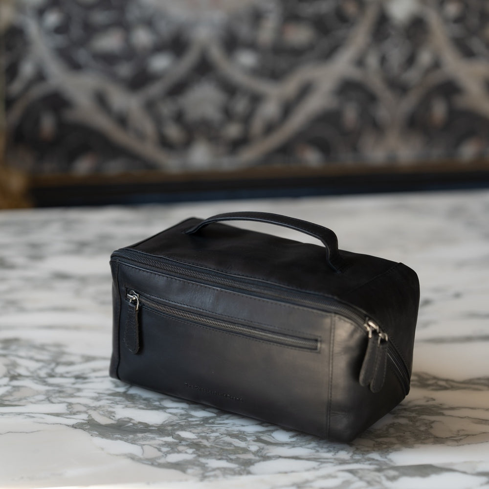 Leder Kulturtasche Schwarz Elmia