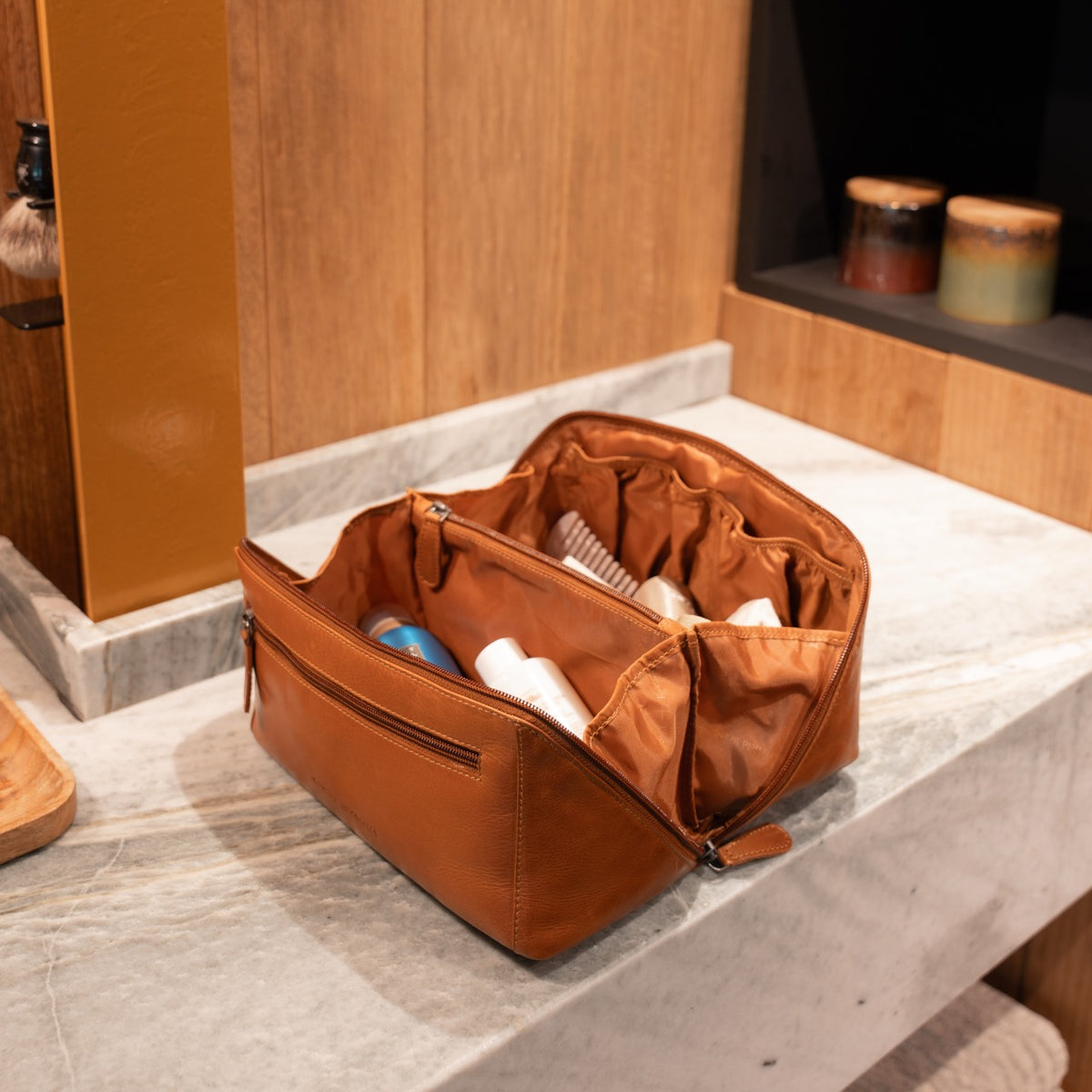 Leren Toilettas Cognac Elmia