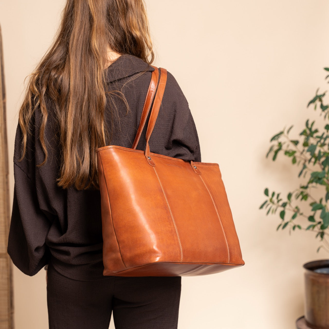Cabas en Cuir Cognac Ferrera