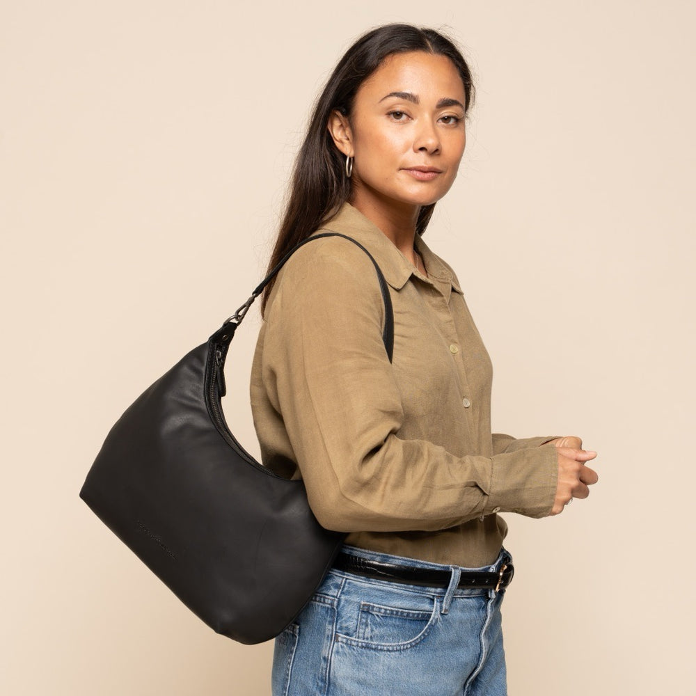 Sac Porté Épaule en Cuir Noir Fierra