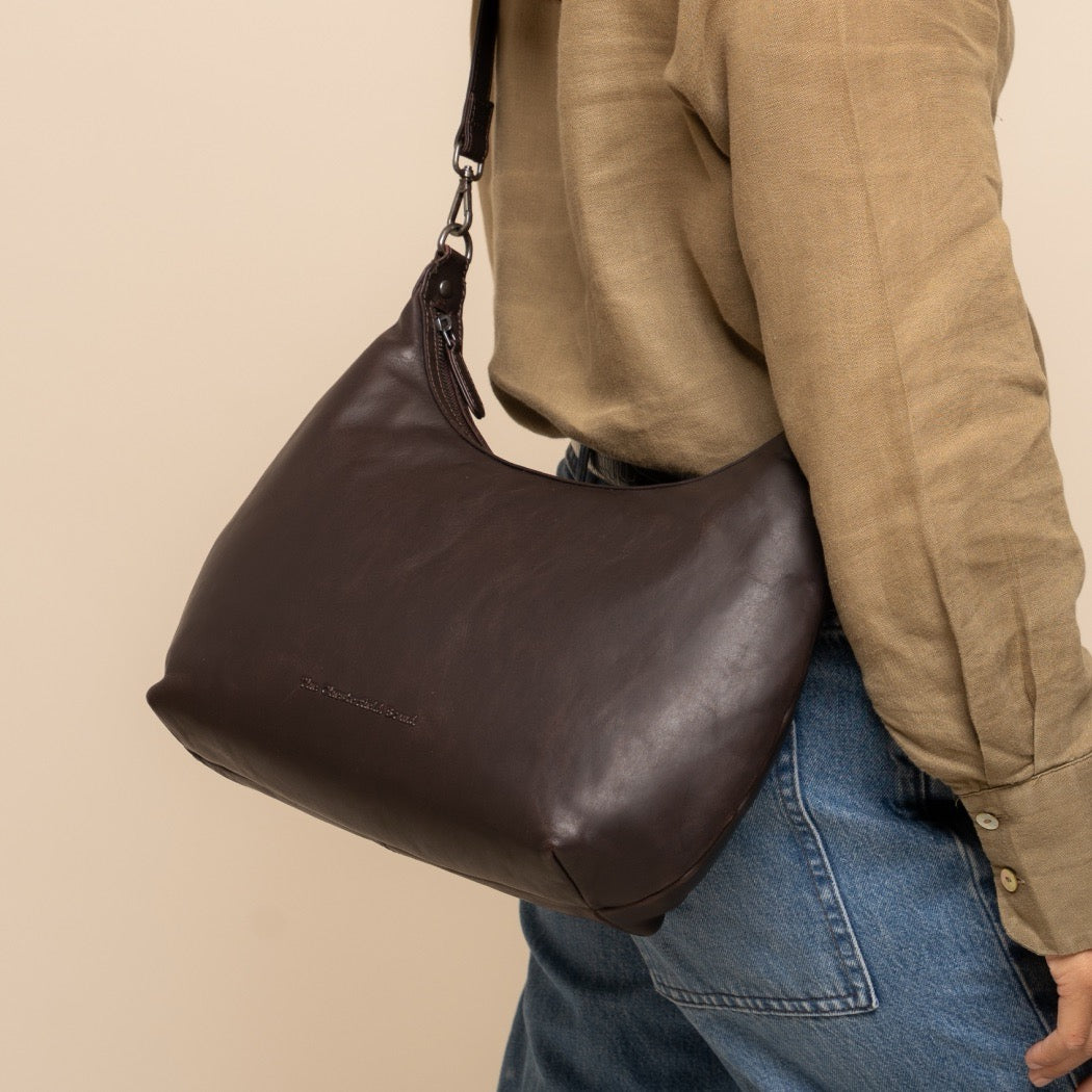 Sac Porté Épaule en Cuir Marron Fierra