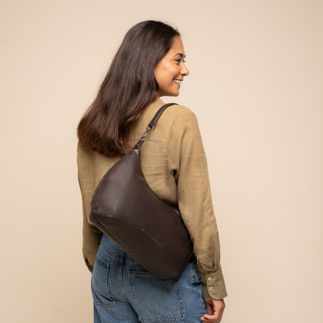 Sac Porté Épaule en Cuir Marron Fierra