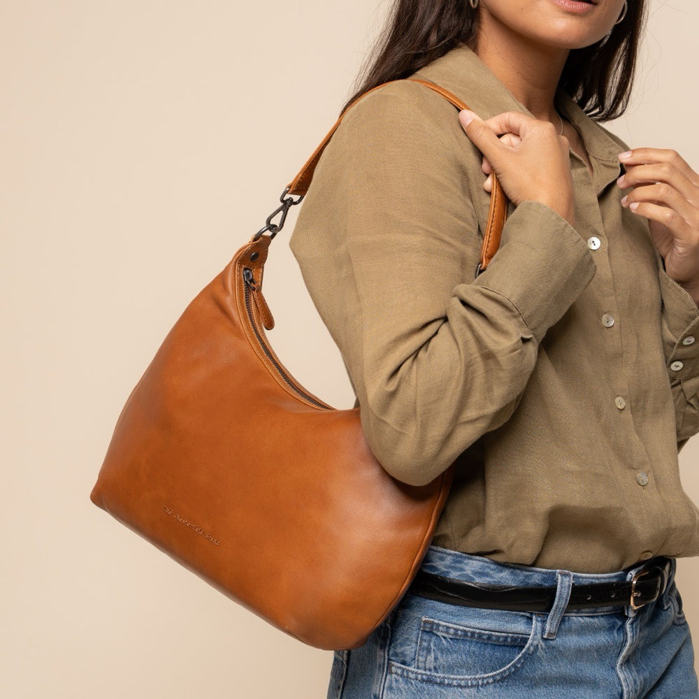 Sac Porté Épaule en Cuir Cognac Fierra