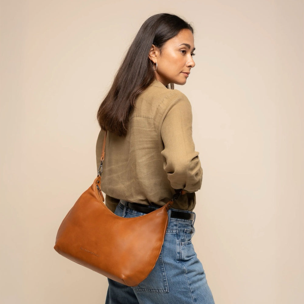 Sac Porté Épaule en Cuir Cognac Fierra