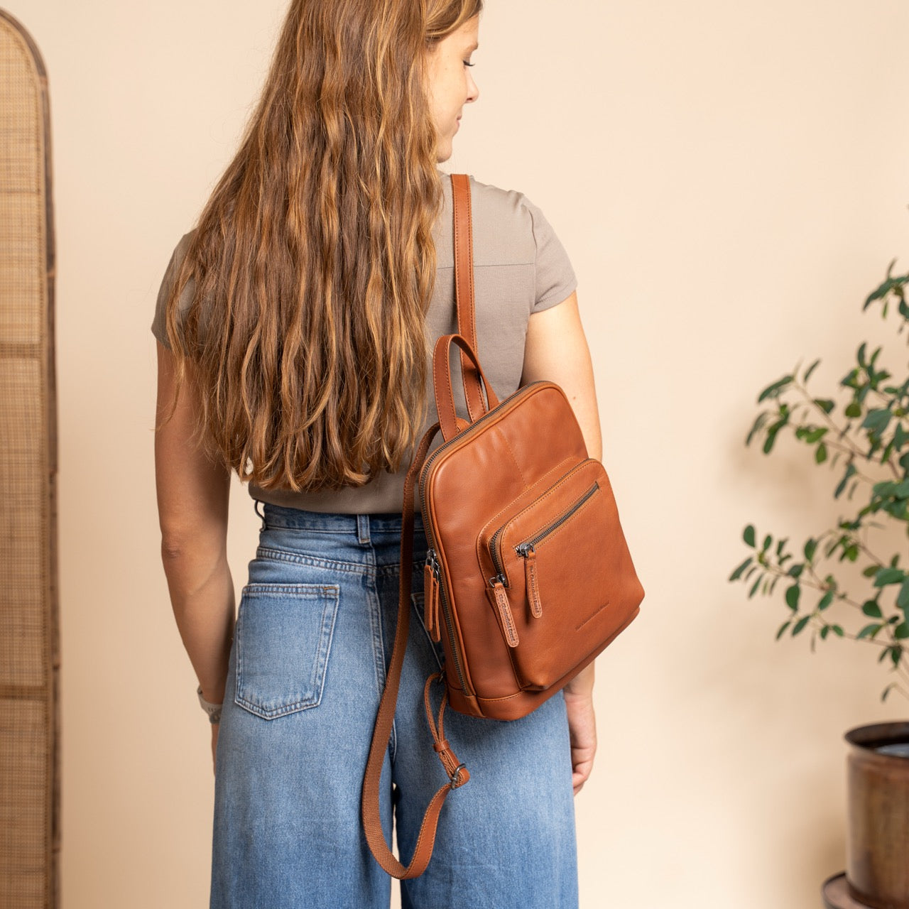 Leather Backpack Cognac Floran