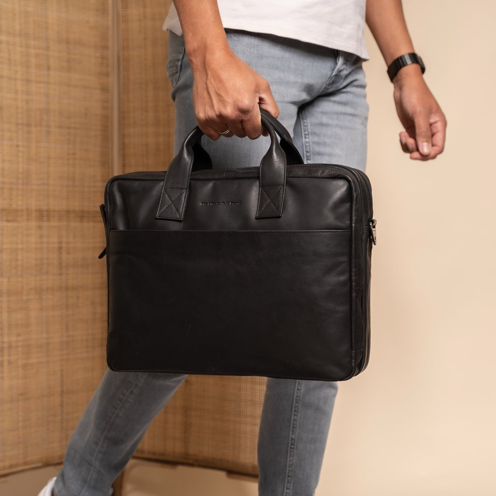 Leather Laptop Bag Black Frazer