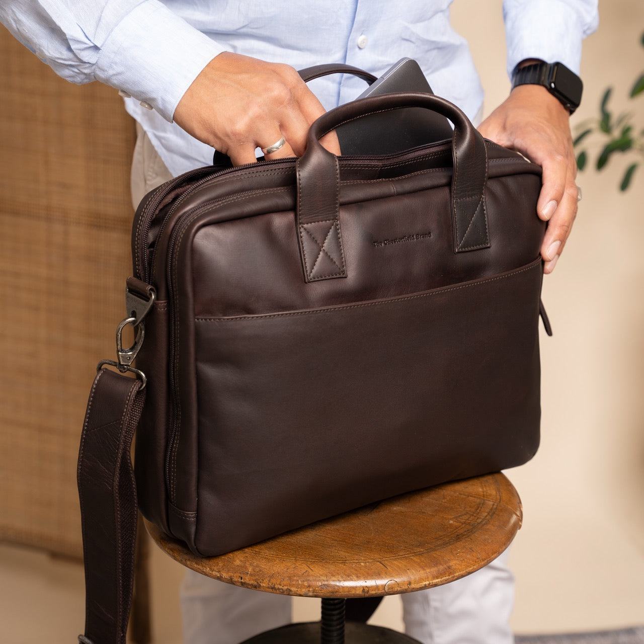 Sac d'Ordinateur en Cuir Marron Frazer