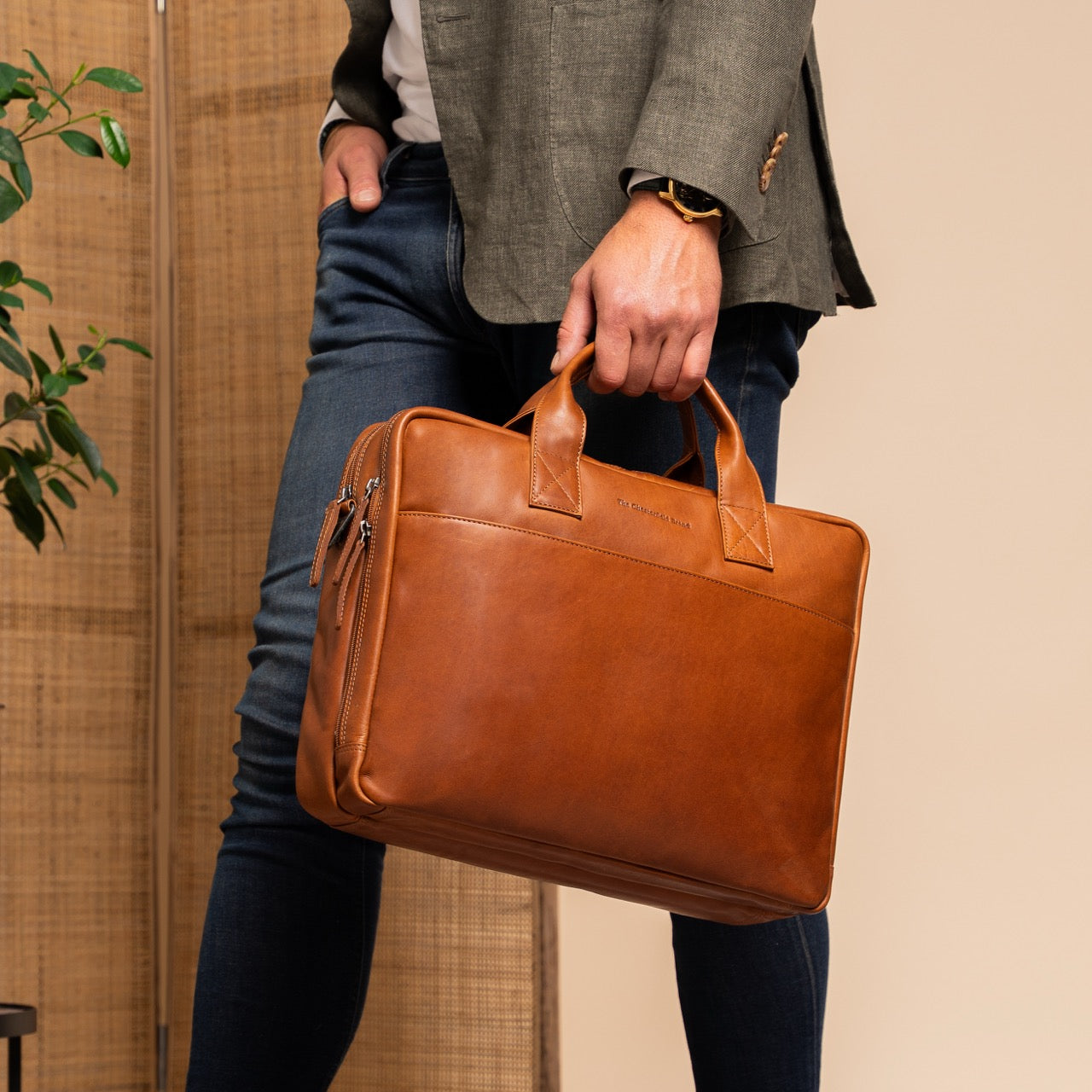 Sac d'Ordinateur en Cuir Cognac Frazer