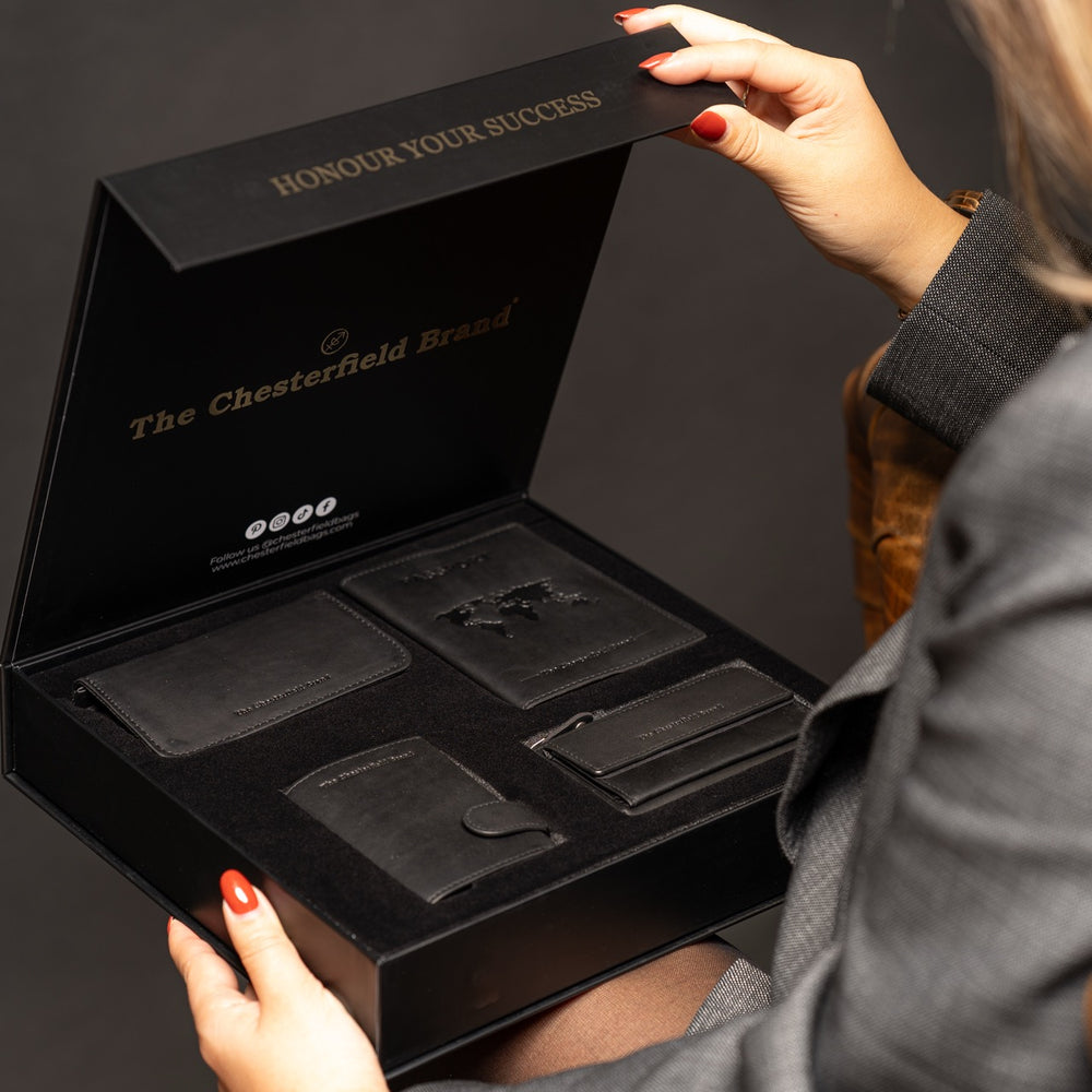 Geschenkset Leder Kartenetui Schwarz Leicester