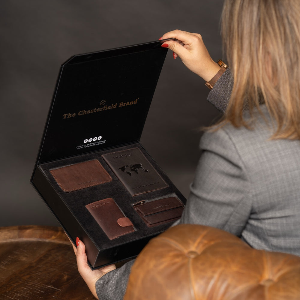 Geschenkset Leder Kartenetui Braun Leicester