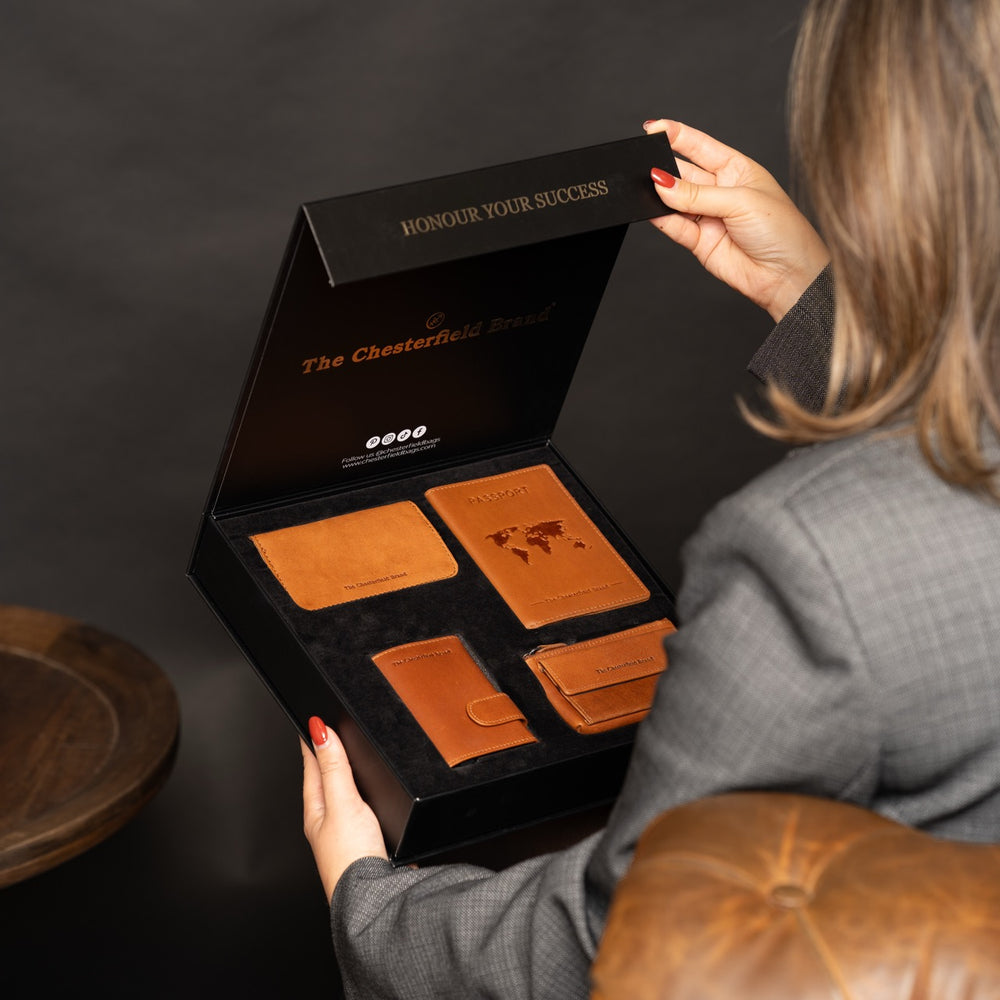 Geschenkset Leder Kartenetui Cognac Leicester