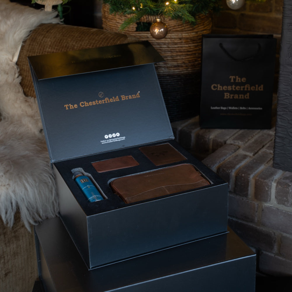 Geschenkset Leder Kulturtasche Braun Stacey mit Rituals Duschschaum