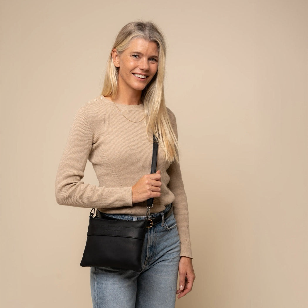 Sac Bandoulière en Cuir Noir Harlan
