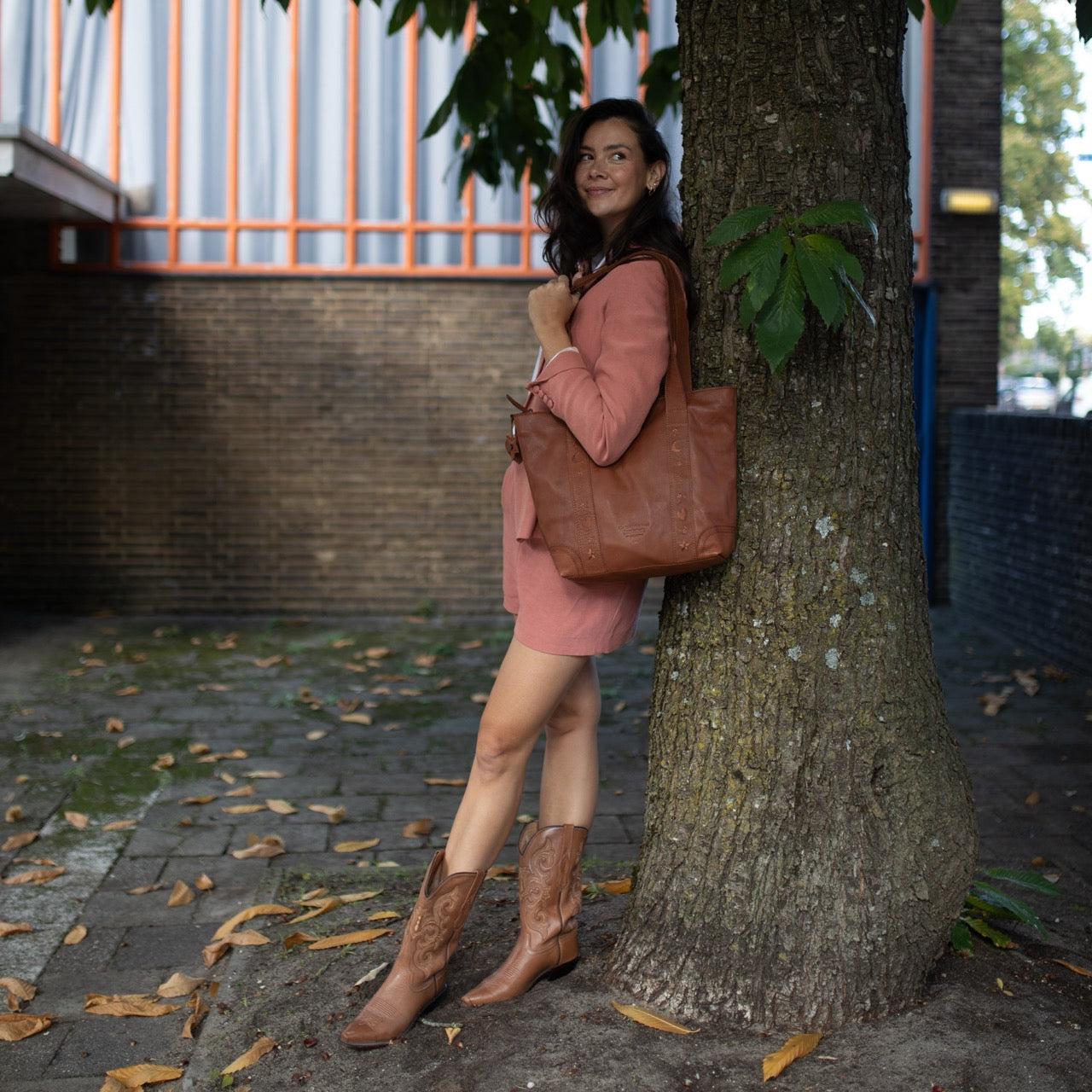 Cabas en Cuir Cognac Heatherly