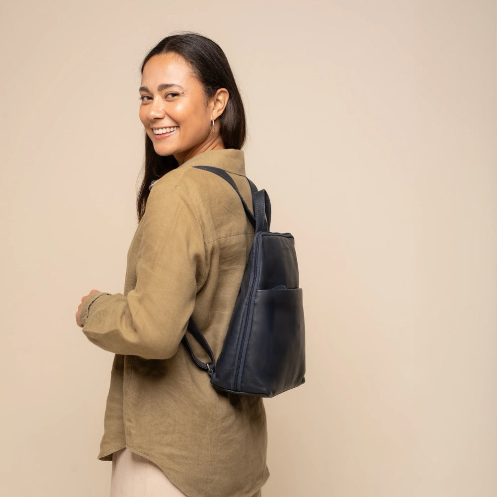Leather Backpack Navy Ilara