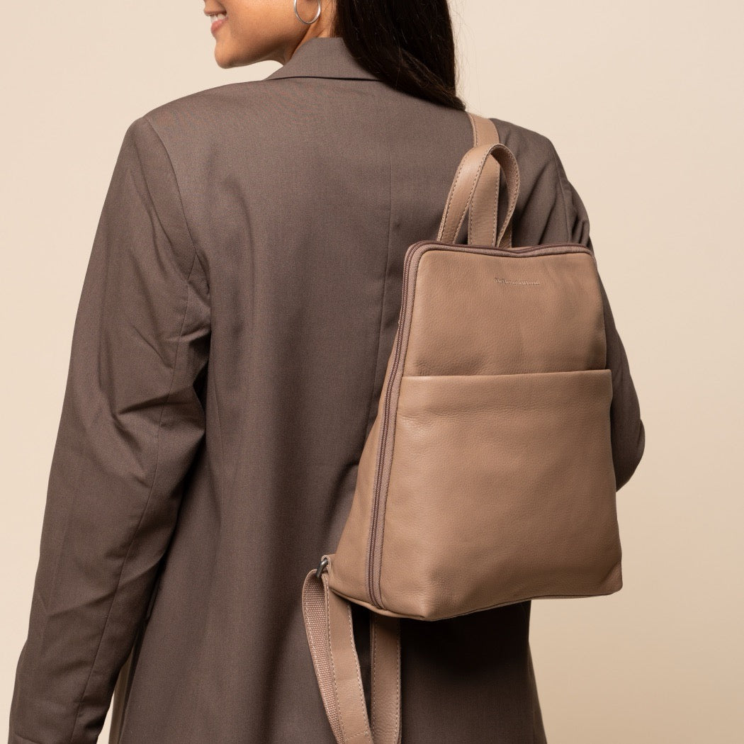 Leder Rucksack Taupe Ilara