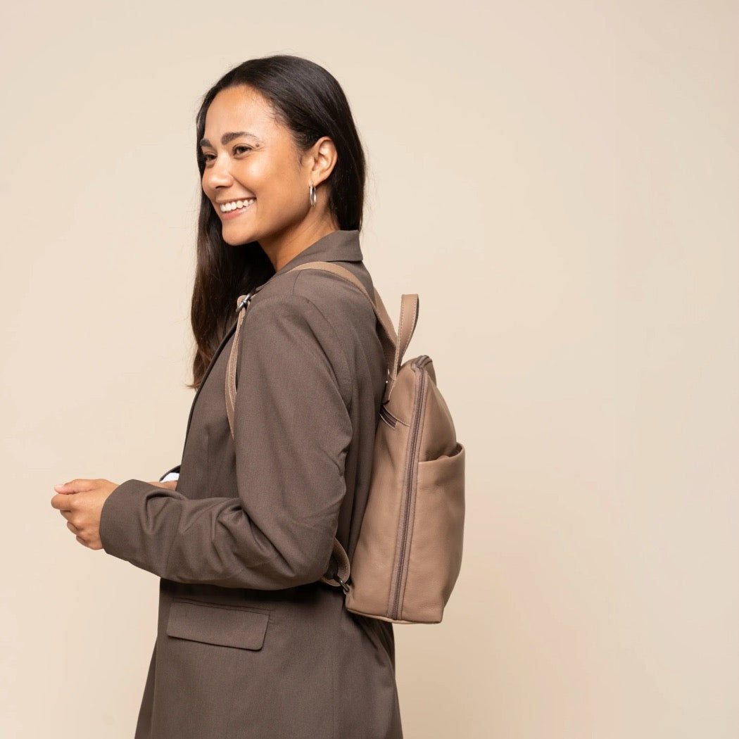 Leder Rucksack Taupe Ilara