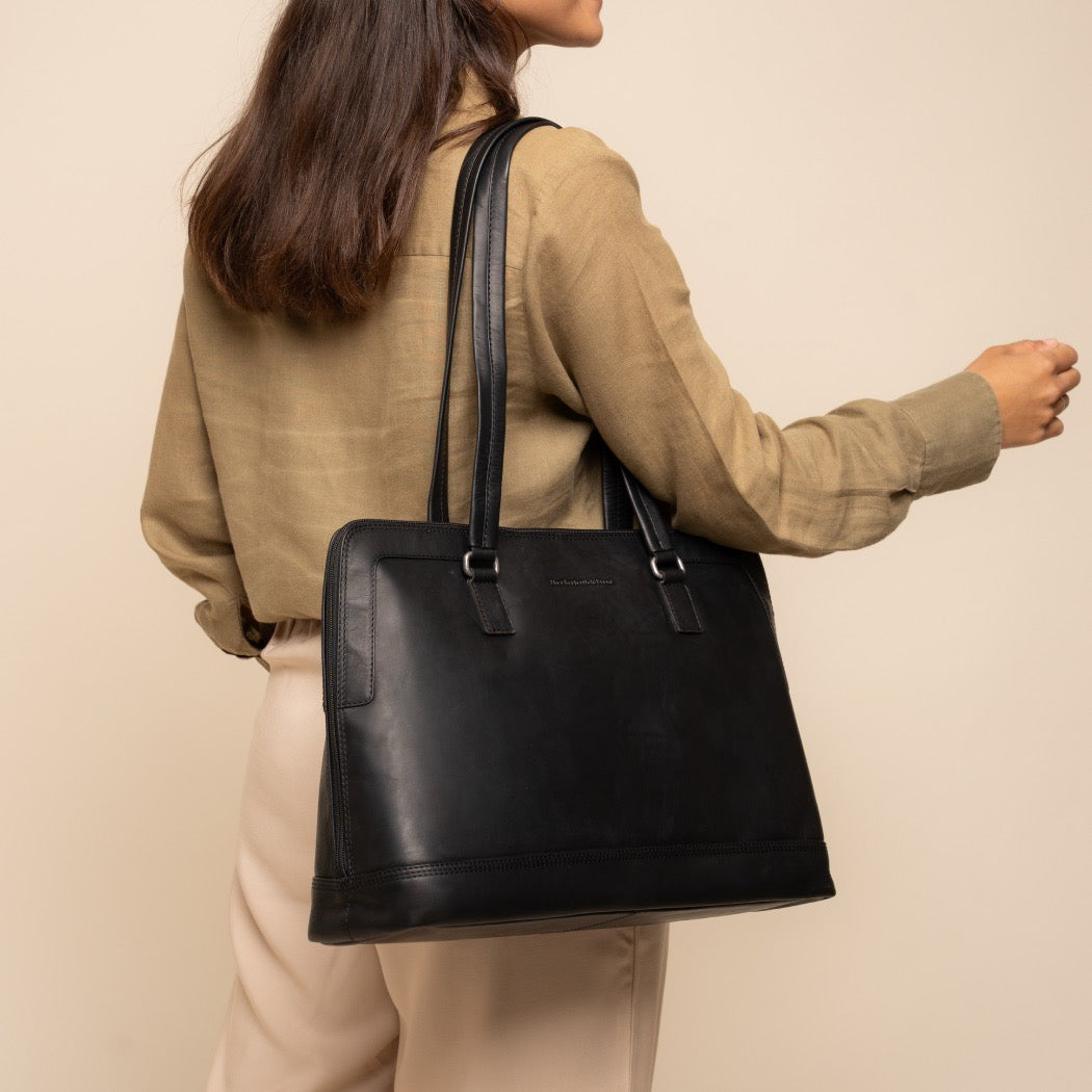 Sac Porté Épaule Ordinateur en Cuir Noir Isara
