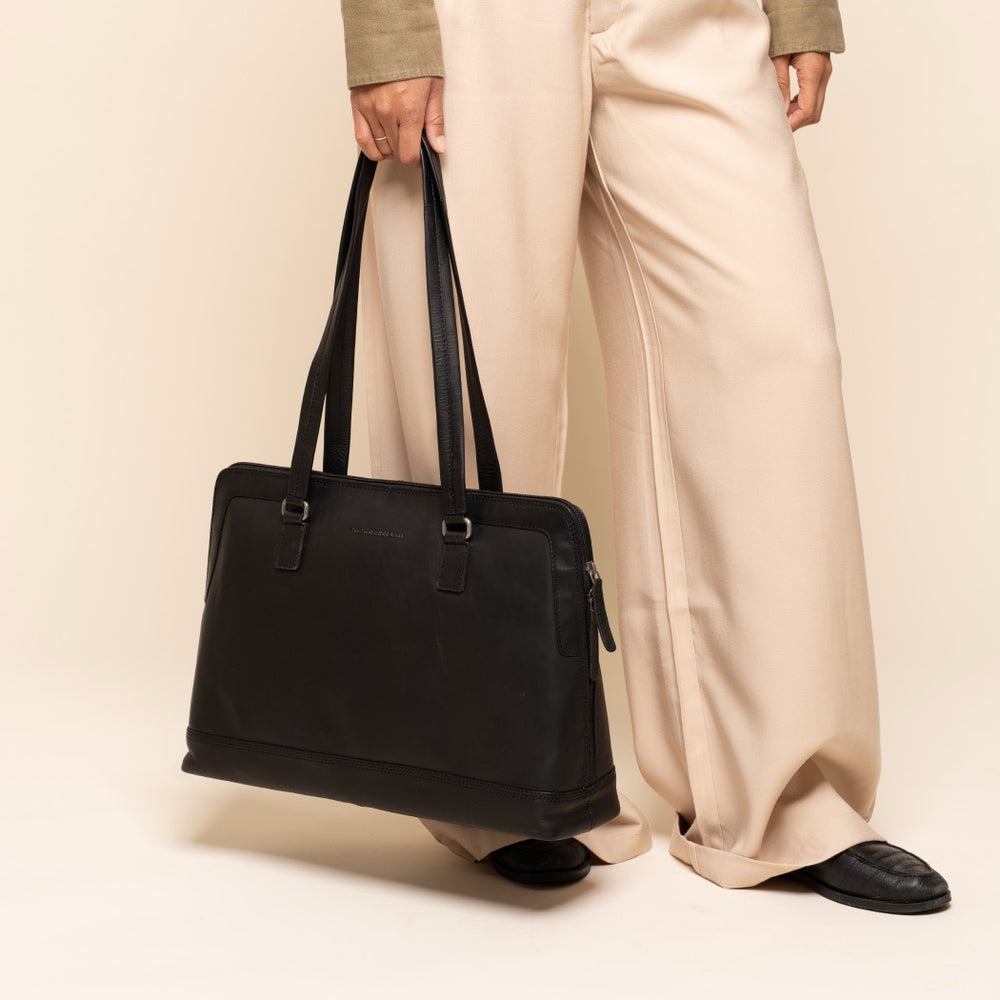Sac Porté Épaule Ordinateur en Cuir Noir Isara