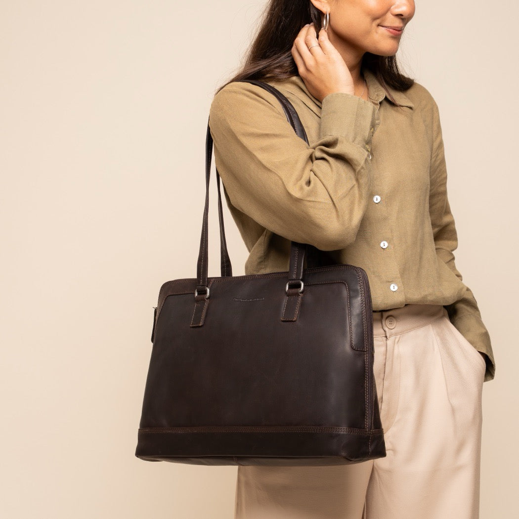 Sac Porté Épaule Ordinateur en Cuir Marron Isara