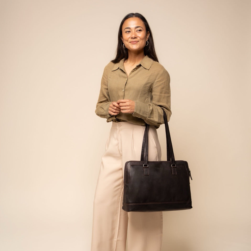 Sac Porté Épaule Ordinateur en Cuir Marron Isara