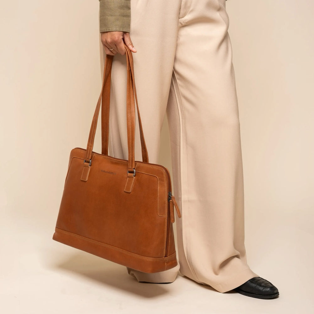 Sac Porté Épaule Ordinateur en Cuir Cognac Isara