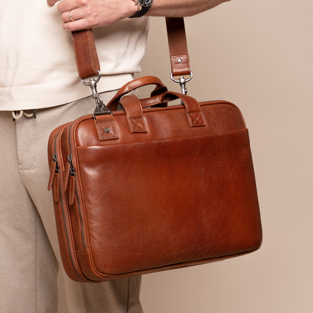 Leather Laptop Bag Cognac Iseo