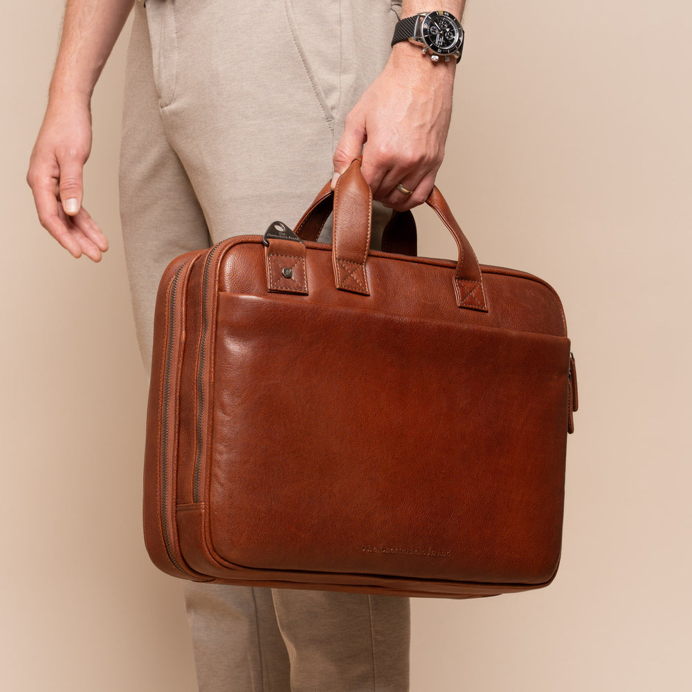Leather Laptop Bag Cognac Iseo