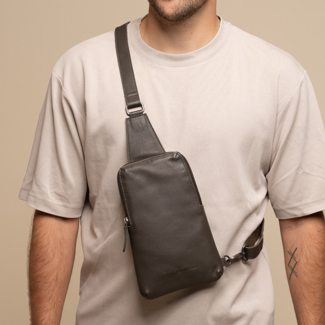 Leather Sling Bag Clay Grey Isley