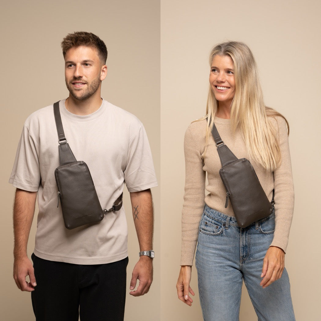Leather Sling Bag Clay Grey Isley