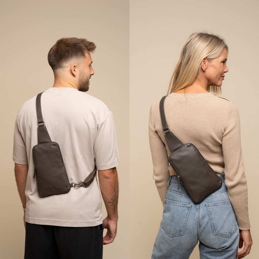 Leather Sling Bag Clay Grey Isley