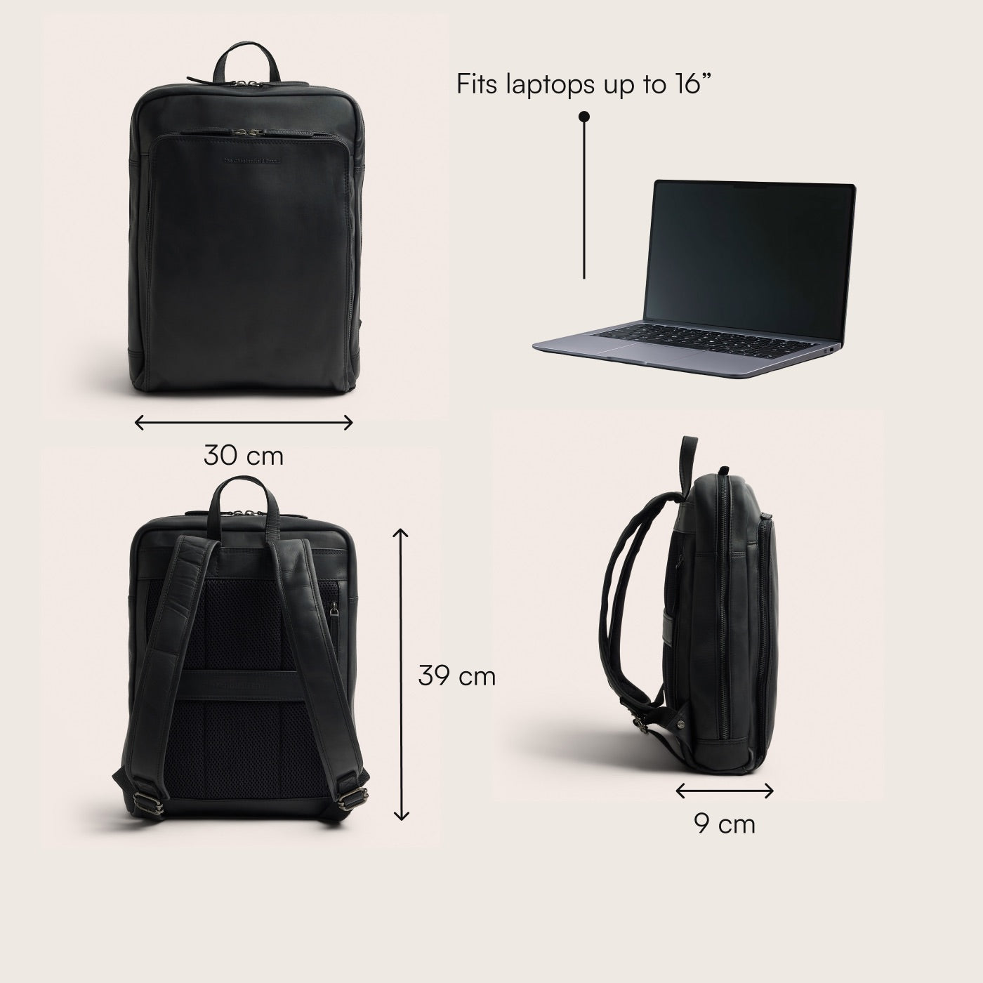 Leather Laptop Backpack Black Jasper