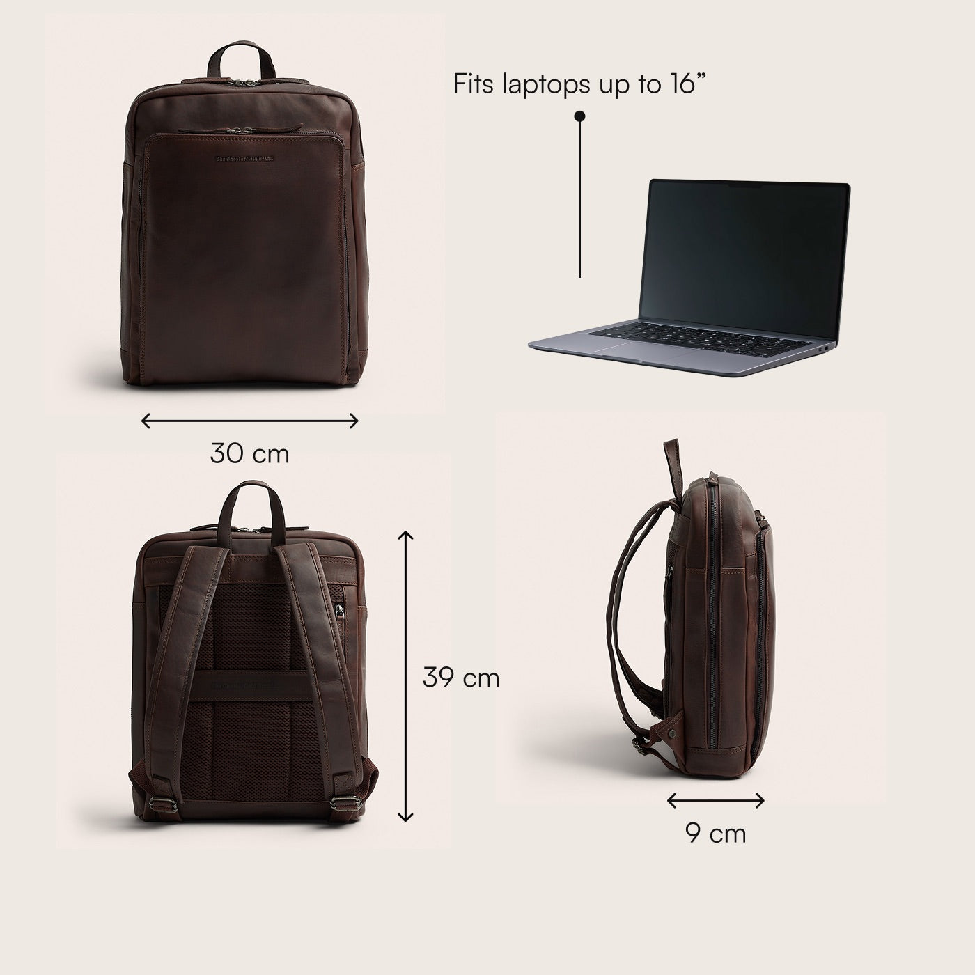 Leather Laptop Backpack Brown Jasper