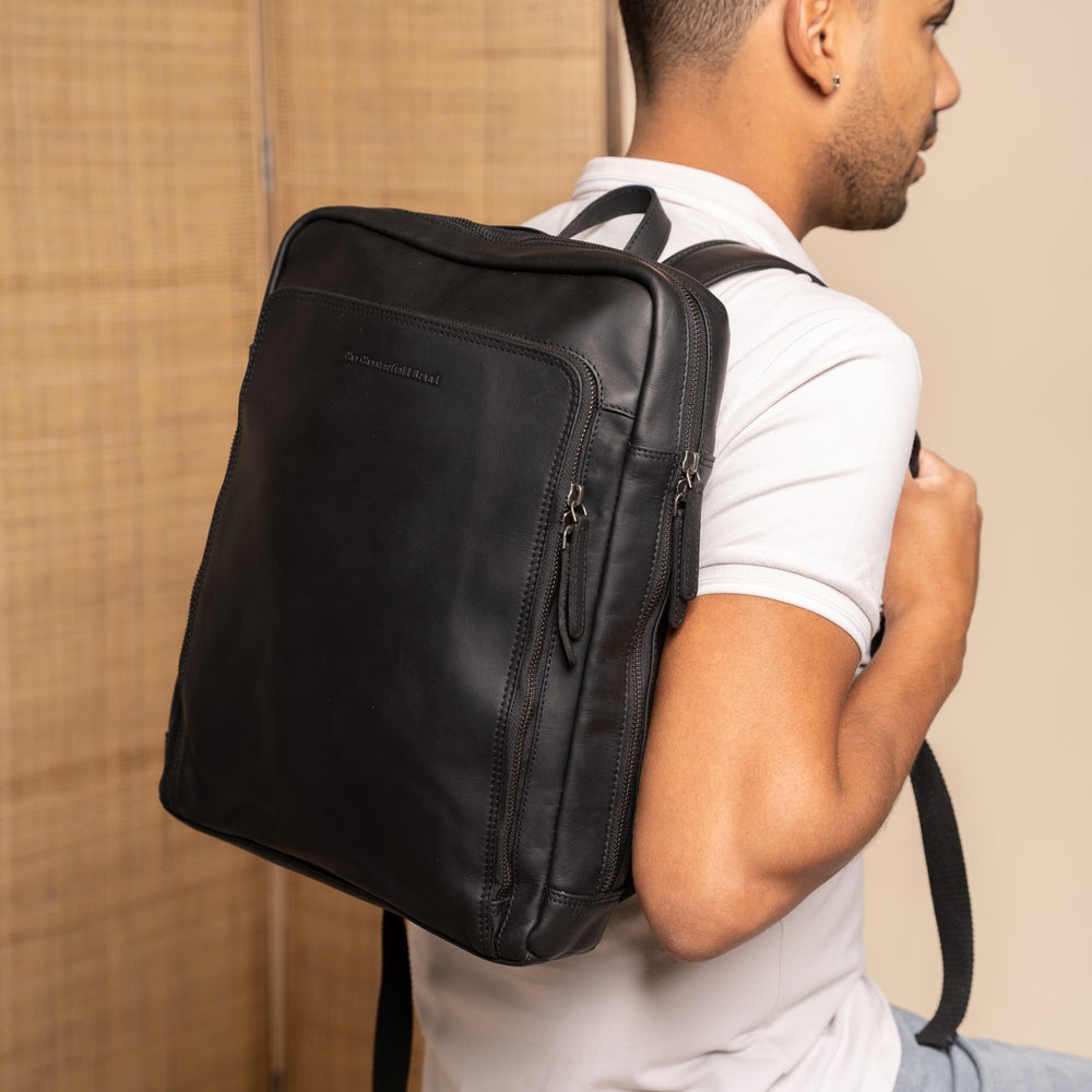 Leather Laptop Backpack Black Jasper