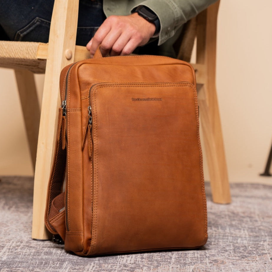 Leather Laptop Backpack Cognac Jasper