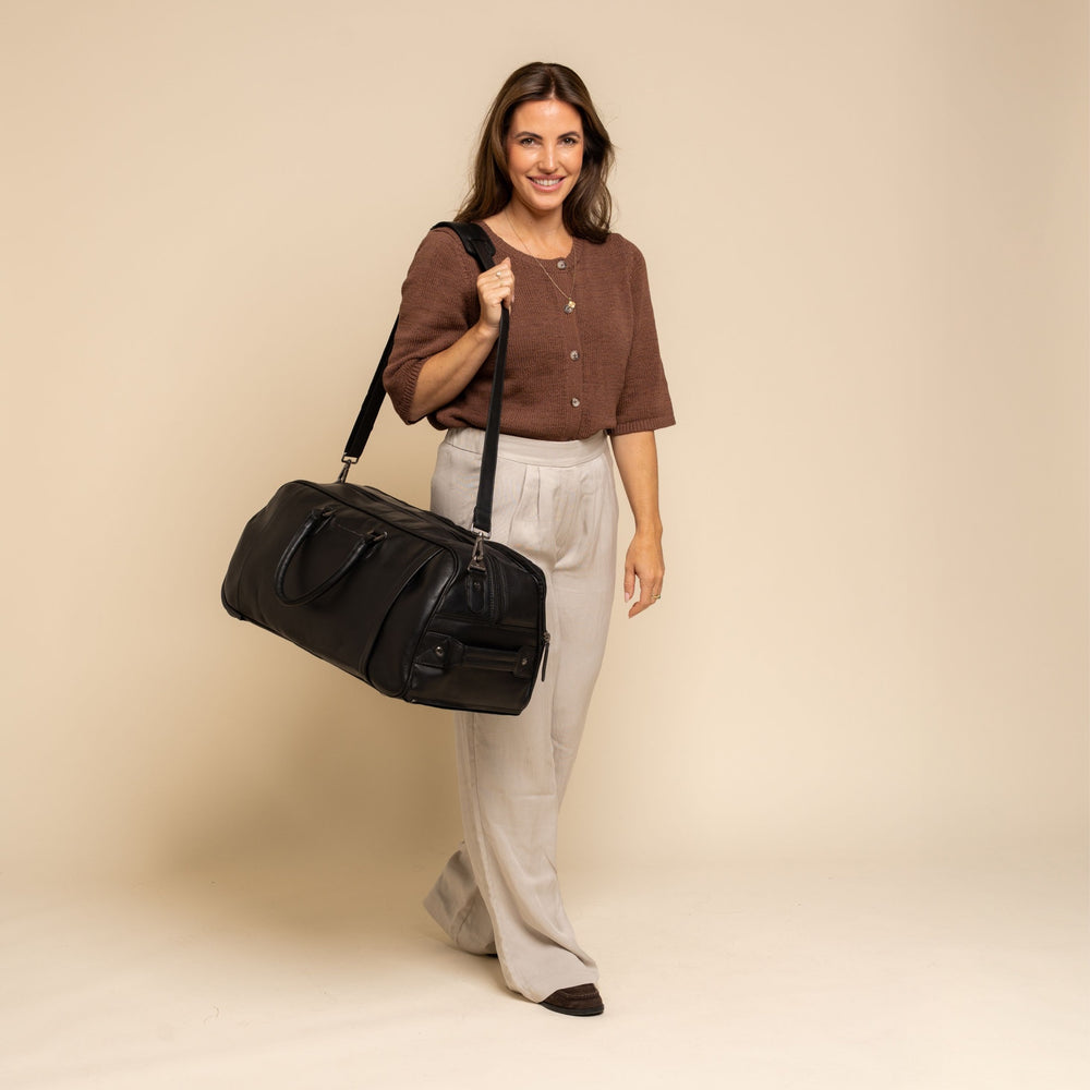 Valise Trolley en Cuir Noir Jayven
