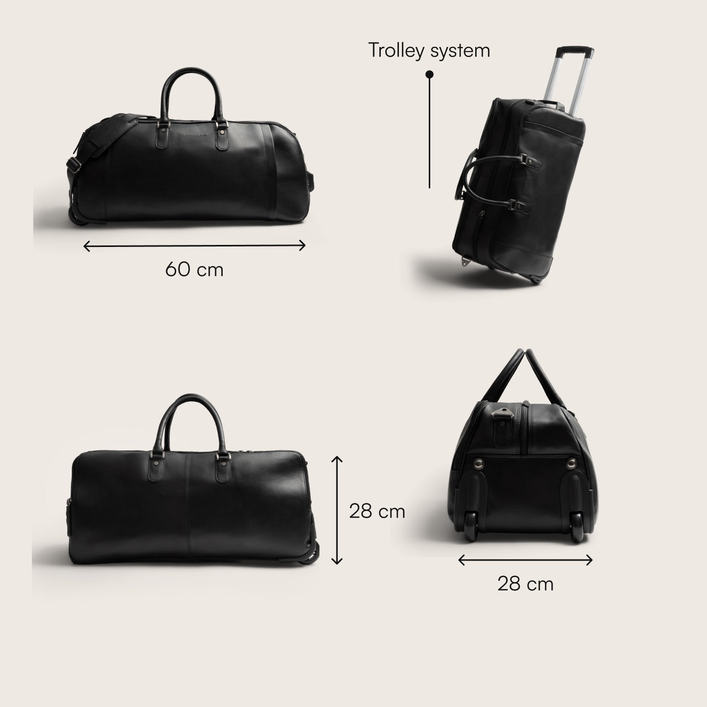 Leather Weekender Trolley Black Jayven