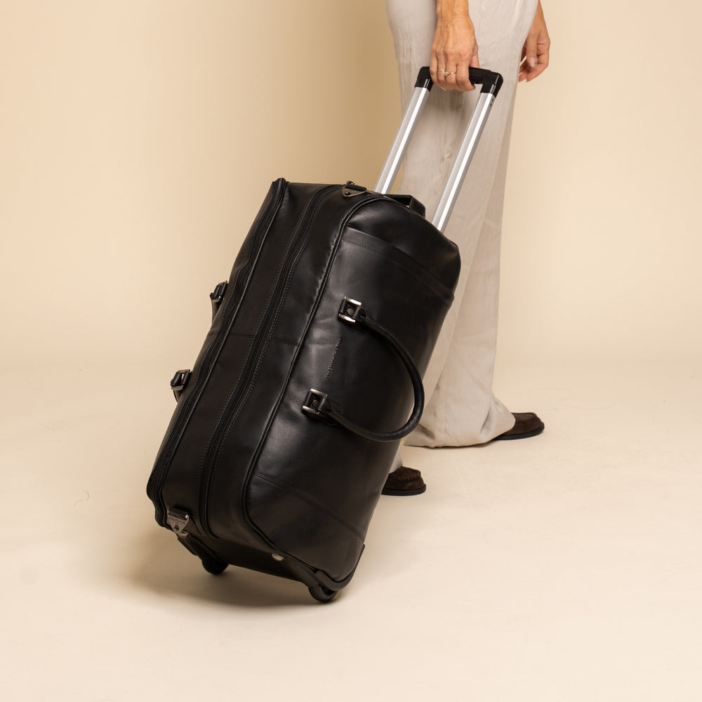 Valise Trolley en Cuir Noir Jayven