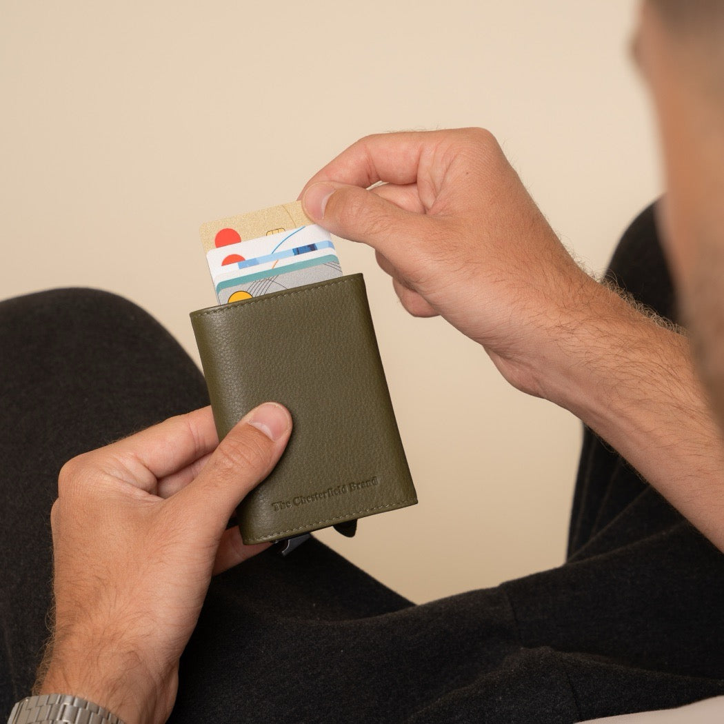Leather Card Holder Olive Green Junia