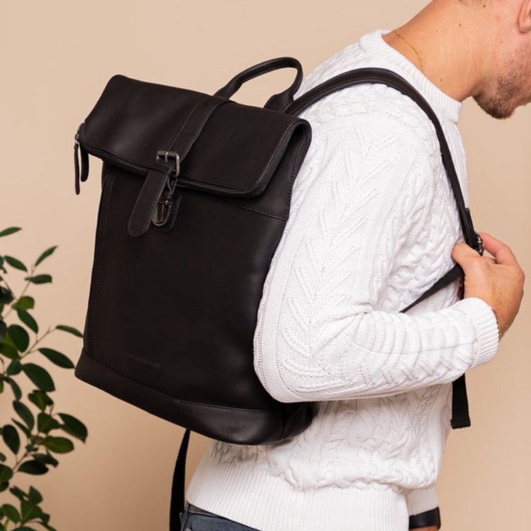 Leder Laptop Rucksack Schwarz Larsson