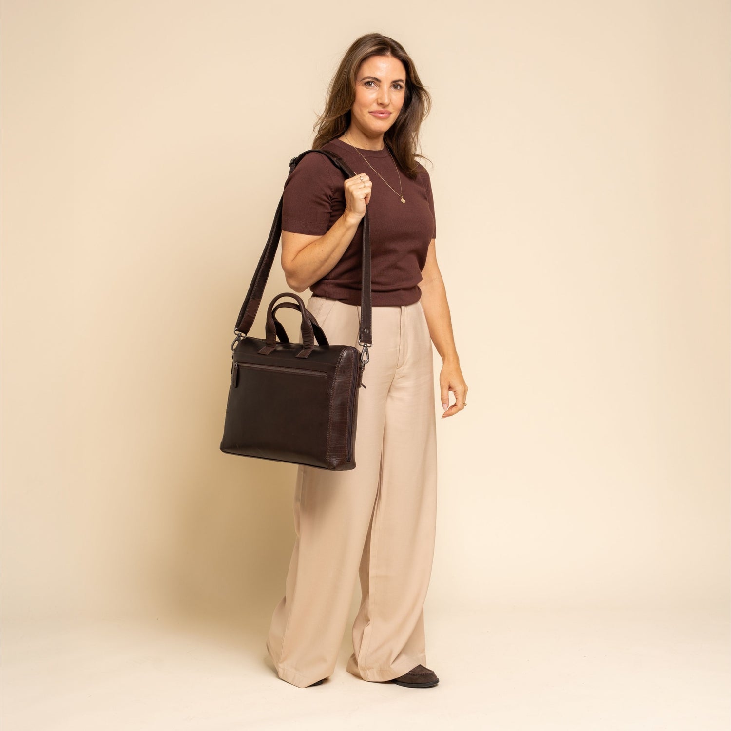 Sacoche Ordinateur en Cuir Marron Levanto