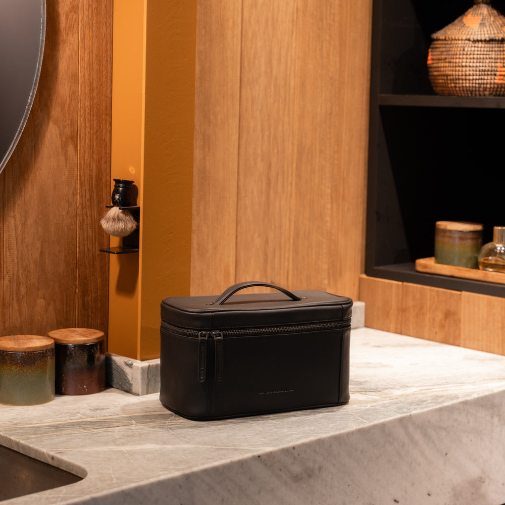 Leder Kulturtasche Schwarz Limone