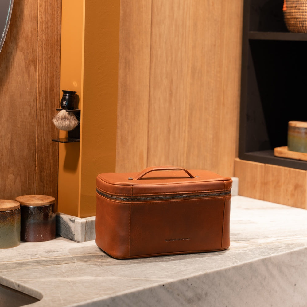 Leder Kulturtasche Cognac Limone