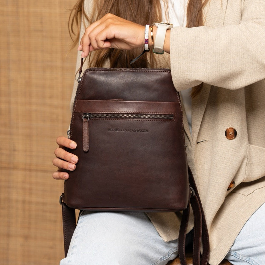 Brown leather backpack