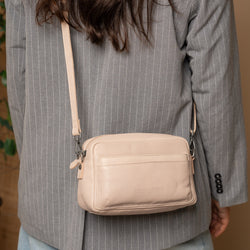 Leather Shoulder Bag Beige Liora