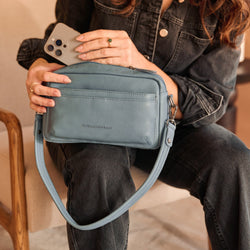 Leather Shoulder Bag Sky Blue Liora